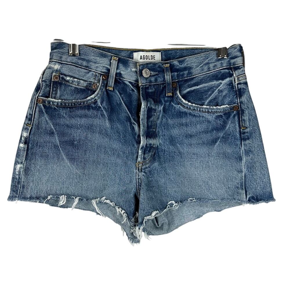 AGOLDE Parker Denim Cutoff Shorts Size 24 EUC Button Fly Distressed Frayed Hem